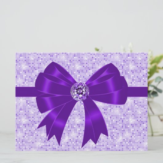 Paarse Bow Sparkle Meisjes 18e Verjaardagsfeest Kaart (Staand voorkant)