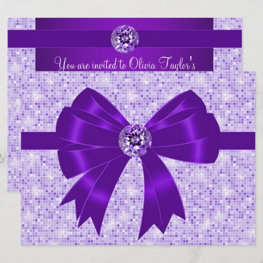 Paarse Bow Sparkle Meisjes 18e Verjaardagsfeest Kaart (Voorkant / Achterkant)