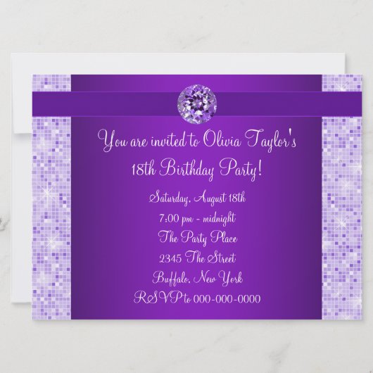 Paarse Bow Sparkle Meisjes 18e Verjaardagsfeest Kaart (Achterkant)