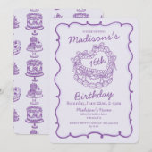 Paarse Bow Sweet 16 Heart Coquette Cake Verjaardag Kaart (Voorkant / Achterkant)