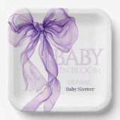 Paarse Bow Waterverf Baby in Bloom Baby shower Papieren Bordje (Voorkant)