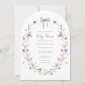 Paarse Bow Wildflower Arch Baby shower Uitnodiging (Voorkant)