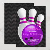 Paarse bowlfeest uitnodiging (Voorkant / Achterkant)