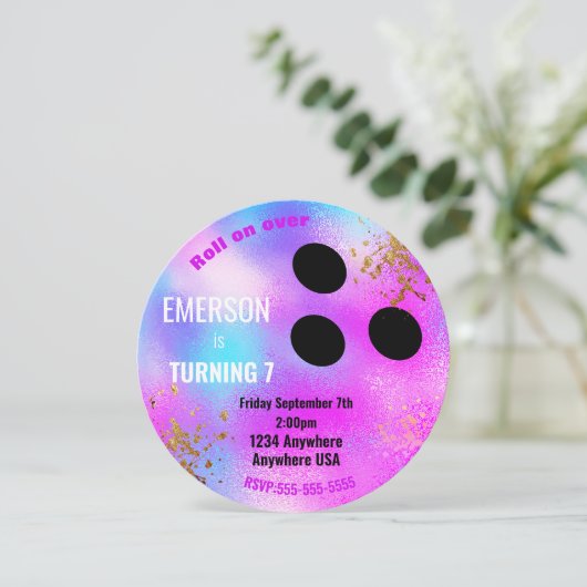 Paarse BOWLING BALL, bowling, Glow-verjaardagsfees Kaart (Staand voorkant)