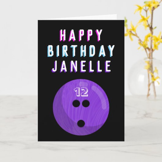 Paarse Bowling Ball Kinder leeftijd 6-16 verjaarda Kaart (Gele Bloem)