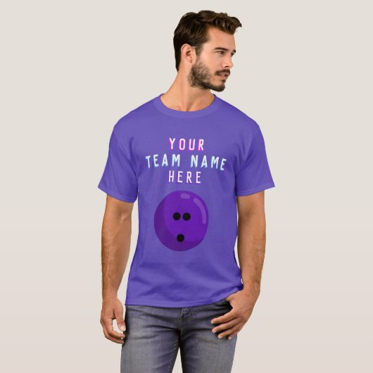 Paarse Bowling Ball | Naam van aangepast team voor T-shirt (Voorkant volledig)