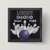 Paarse Bowling Party Vierkante Button 5,1 Cm (Voorkant)