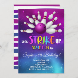 Paarse bowling strike up een leuke uitnodiging