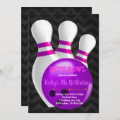 Paarse bowlingpartij kaart (Voorkant / Achterkant)