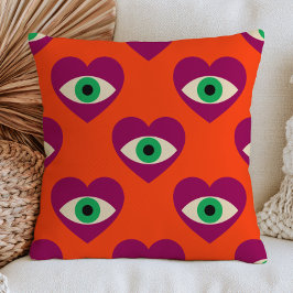 Paarse Boze Oog Hartjes op Verbrande Oranje Funky Kussen