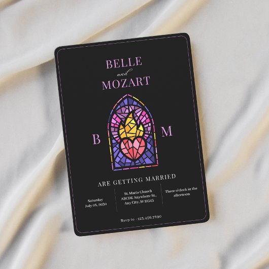 Paarse brandende hart gebrandschilderd glas kunst kaart