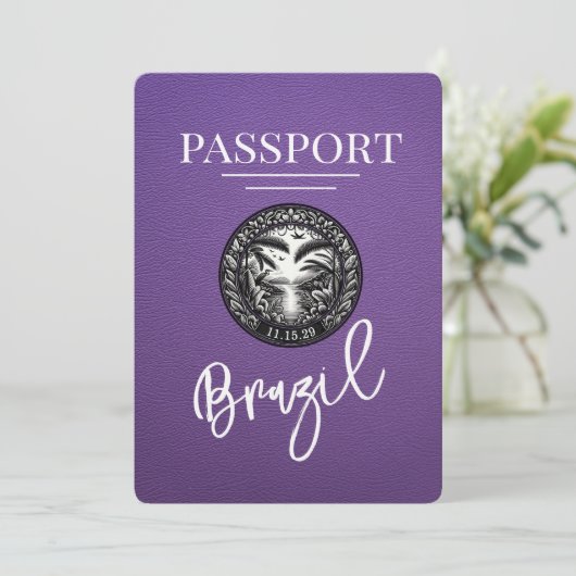 Paarse Brazilië paspoort Bewaar de datum Save The Date (Staand voorkant)