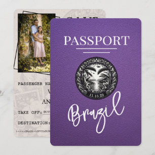 Paarse Brazilië paspoort Bewaar de datum Save The Date
