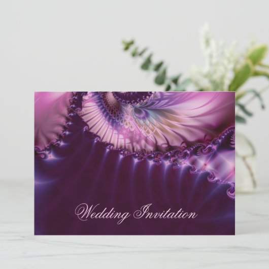 Paarse breukveer bruiloft kaart (Staand voorkant)