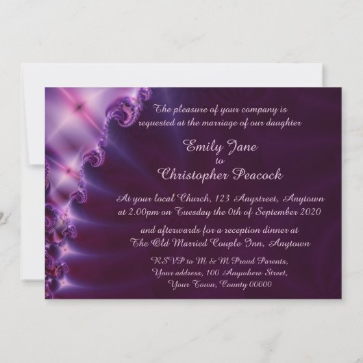 Paarse breukveer bruiloft kaart (Achterkant)