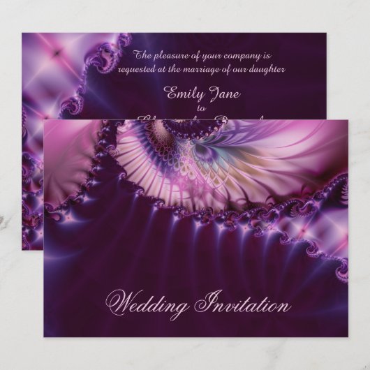 Paarse breukveer bruiloft kaart (Voorkant / Achterkant)