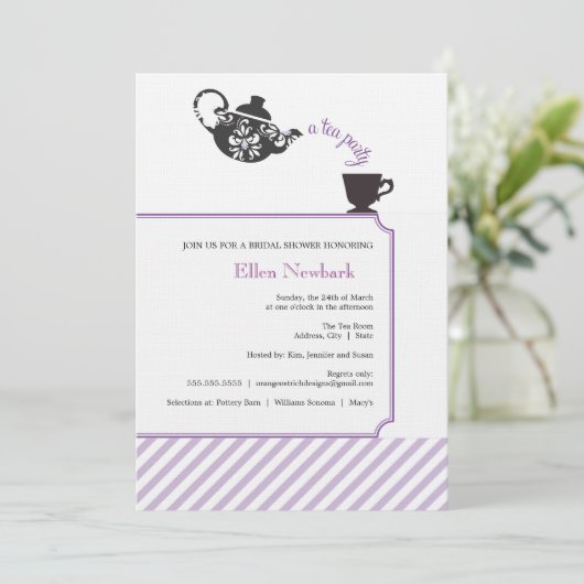 Paarse Bridal Shower Invitation - Tea Kaart (Staand voorkant)