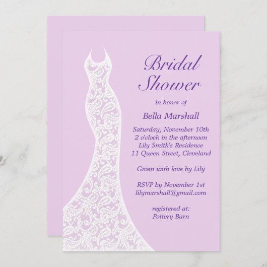  Paarse Bridal Shower-uitnodiging Kaart (Voorkant / Achterkant)