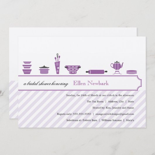 Paarse Bridal Shower-uitvindingen Kaart (Voorkant / Achterkant)