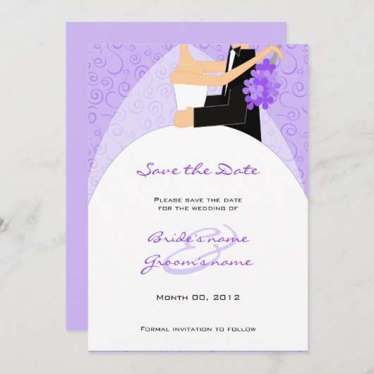 Paarse bride en Groom sparen de Kaarten van de Dat (Voorkant / Achterkant)