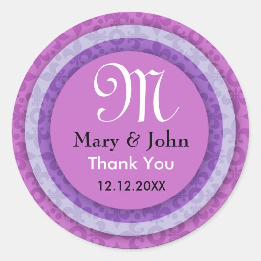 Paarse Bride&Groom Dank u Monogram Zegels (Voorkant)