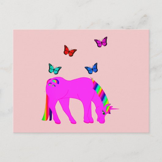 Paarse Briefkaart Unicorn & Butterflies (Voorkant)