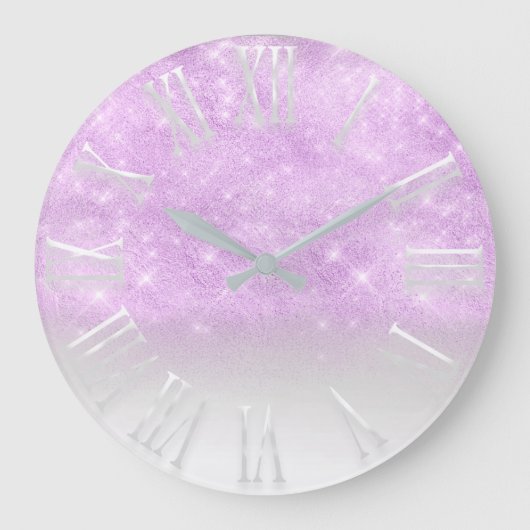 Paarse Bright Glitter effect White Spark Princess Grote Klok (Voorkant)