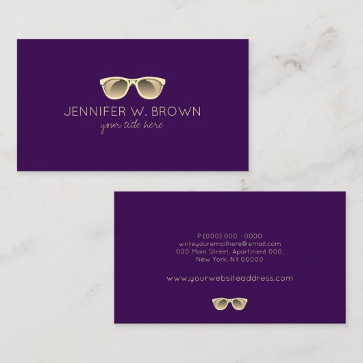 Paarse brillen Spectacles Optician goud Visitekaartje (Voorkant / Achterkant)