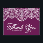 Paarse Brocade Lace Wedding Bedankt Briefkaart<br><div class="desc">Paarse Brocade Lace Wedding Dank je Briefkaart Elegant en griezelig brocade lace patroon. Andere kleuren en overeenkomende objecten zijn beschikbaar.</div>