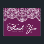 Paarse Brocade Lace Wedding Bedankt Briefkaart<br><div class="desc">Paarse Brocade Lace Wedding Dank je Briefkaart Elegant en griezelig brocade lace patroon. Andere kleuren en overeenkomende objecten zijn beschikbaar.</div>