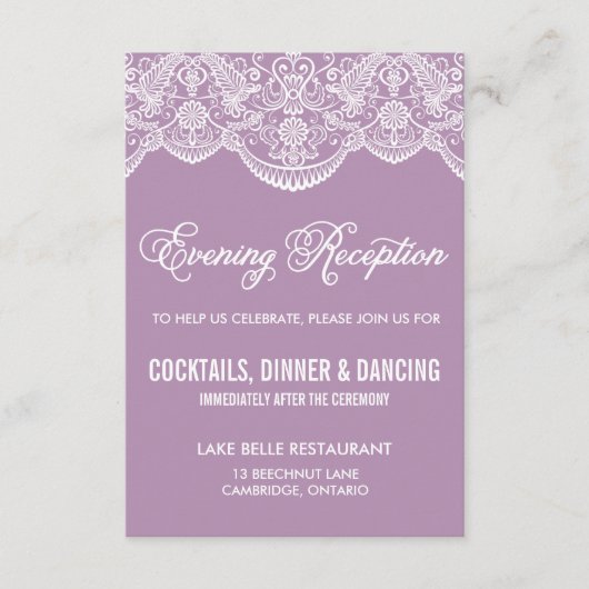 Paarse Brocade Lace Wedding Reception Kaart (Voorkant)