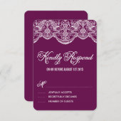 Paarse Brocade Lace Wedding RSVP Kaart (Voorkant / Achterkant)