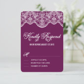 Paarse Brocade Lace Wedding RSVP Kaart (Staand voorkant)
