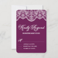 Paarse Brocade Lace Wedding RSVP Kaart