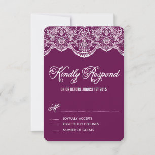 Paarse Brocade Lace Wedding RSVP Kaart