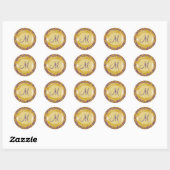 Paarse Brocade Patroon Gouden Huwelijk Monogram Ronde Sticker (Vel)