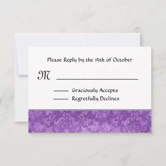 Paarse Brocade RSVP-kaart voor bruiloft V RSVP Kaartje (Achterkant)