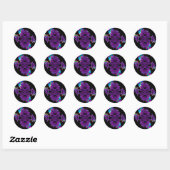 paarse broche en lint fractal sticker/envelop ronde sticker (Vel)