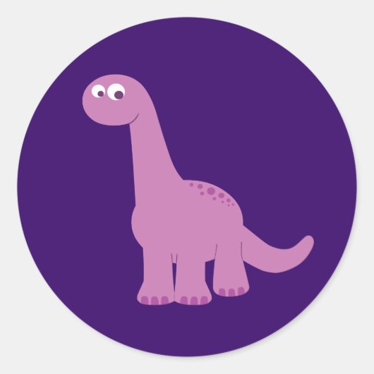 Paarse Brontosaurus Dinosaur Ronde Sticker (Voorkant)
