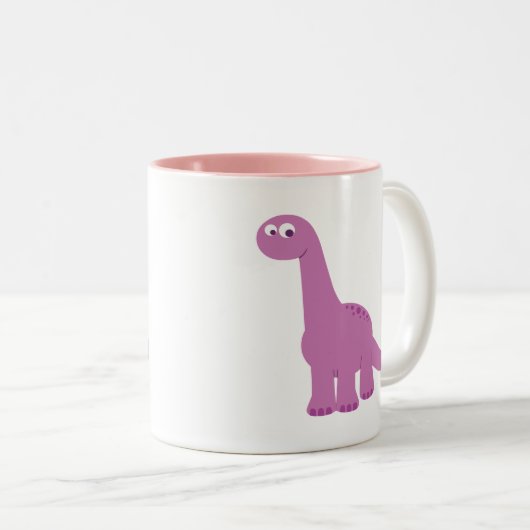 Paarse Brontosaurus Dinosaur Tweekleurige Koffiemok (Voorkant rechts)