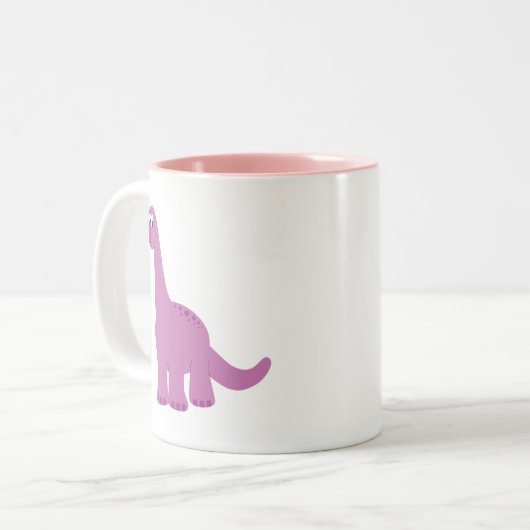 Paarse Brontosaurus Dinosaur Tweekleurige Koffiemok (Voorkant links)