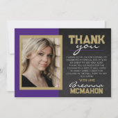Paarse & Bronze Afstuderen Foto Dank u kaart (Voorkant)