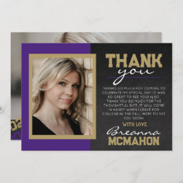 Paarse & Bronze Afstuderen Foto Dank u kaart