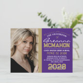 Paarse & Bronzen Afstuderen 2 Fotoaankondiging Kaart (Staand voorkant)