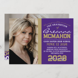 Paarse & Bronzen Afstuderen 2 Fotoaankondiging Kaart