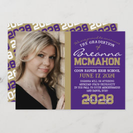 Paarse & bronzen gouden Afstuderen foto aankondigi Kaart