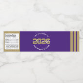 Paarse & Bronzen Gouden Afstuderen Waterflesetiket Waterfles Etiket (Enkel label)