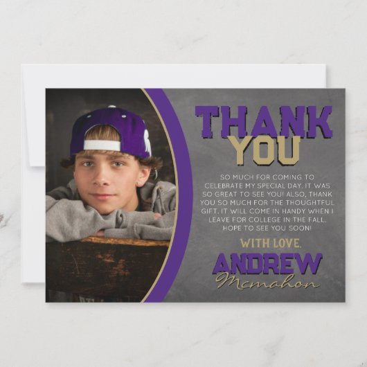 Paarse bronzen krijtbord Afstuderen dank u kaart (Voorkant)