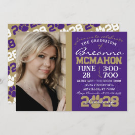 Paarse & Bronzen Pawprint Afstuderen Foto Kaart