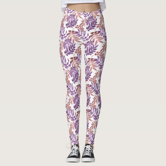 Paarse/Bronzen Waterverf Leaf Leggings (Voorkant)